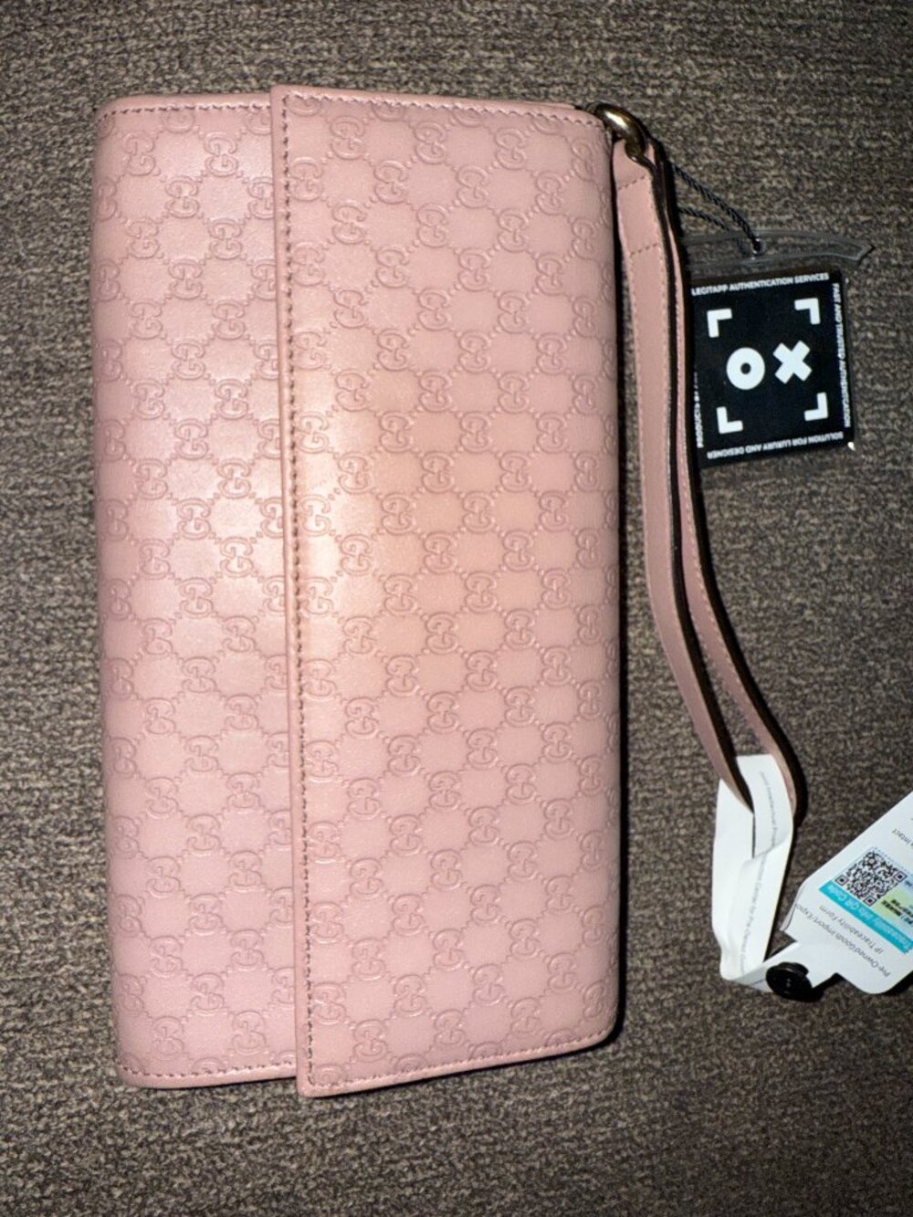 Gucci GG Micro Guccissima Pink Leather Wristlet Wallet Blush Pink